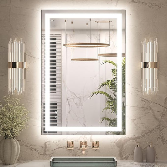 Keonjinn 40" x 24" Lighted Mirror for Bathroom Wall, LED Bathroom Mirror with Lights, Frontlit & Backlit Mirror with Dimmable 3-Color Temperature, HD Tempered Glass, UL-Listed LED Driver