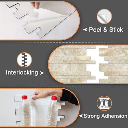 VAOVI Peel and Stick Tile Stone Backsplash for Kitchen Wall(10pcs,Beige)