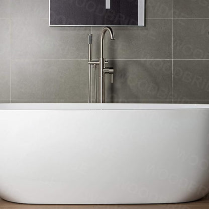 Woodbridge F0001BNRD Contemporary Single Handle Floor Mount Freestanding Tub Filler Faucet with Hand Shower in Brushed Nickel Finish
