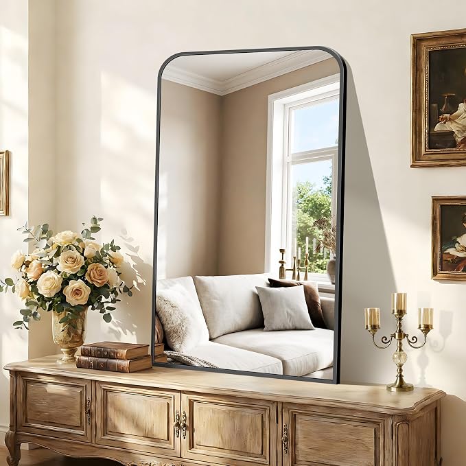 COFENY Bathroom Mirror, 30x50 inch Black Rectangle Wall Mounted Mirror with Thin Frame, Bathroom Vanity Mirrors for Over Sink, Entryway, Living Room, Bedroom