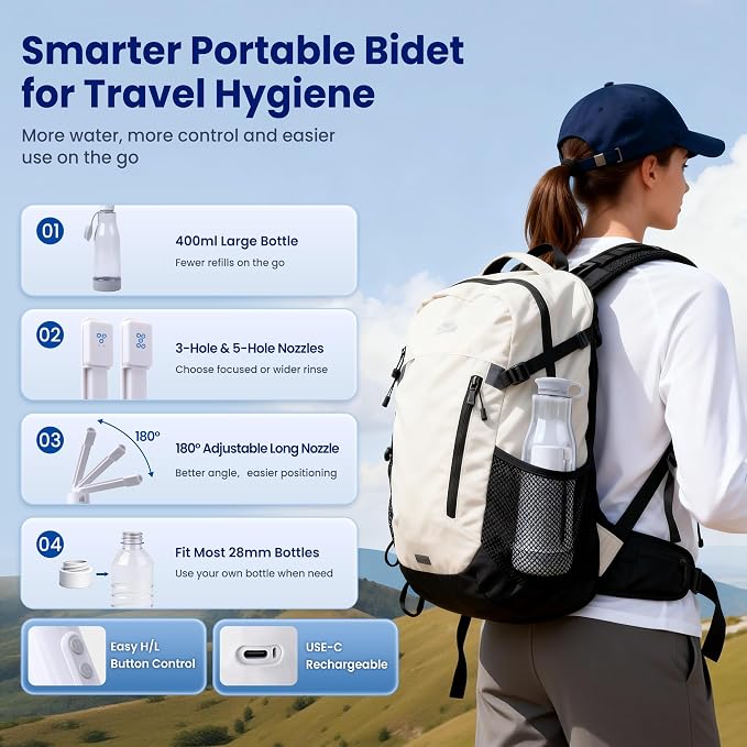 Portable Bidet for Travel, 400ml Rechargeable Electric Bidet Sprayer