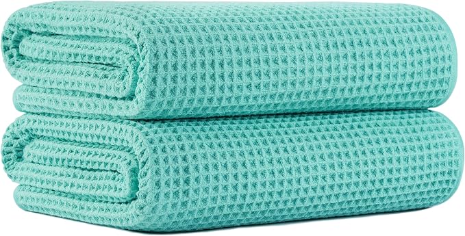 MICROFI New Microfiber Waffle Bath Towels, 2 Pieces, Oversized, Soft, Absorbent, Fast Drying, Lint Free 430 GSM (30''x60''/76cm x 152cm)