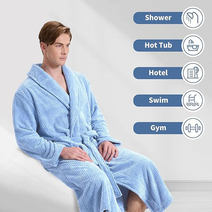 Men's Shawl Collar Bathrobe, Soft Long Towel Robe for Men - Super Absorbent Quick Dry yet Warm