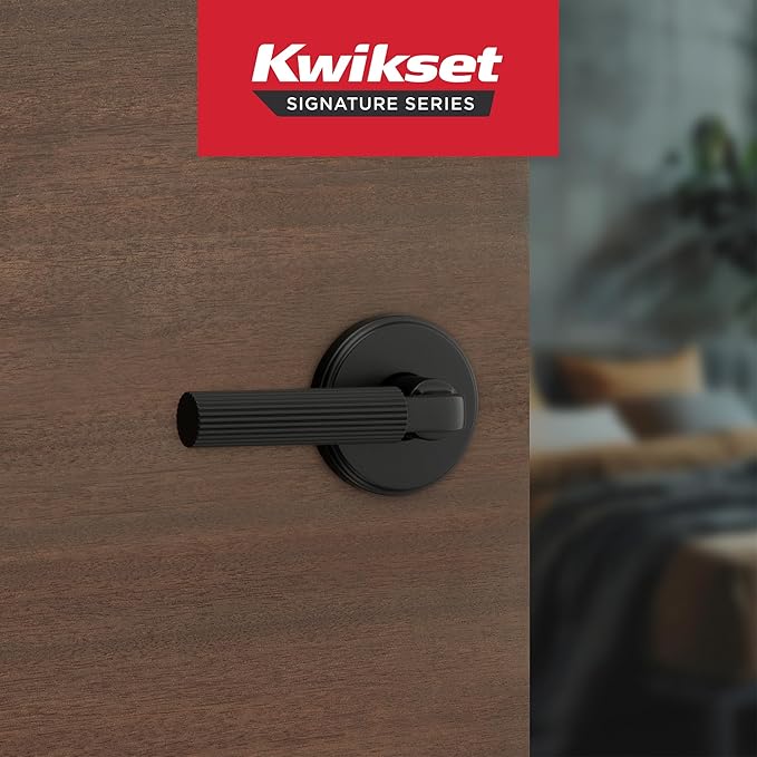 Kwikset Mirada Interior Round Privacy Door Handle with Lock, Door Lever for Bathroom and Bedroom, Matte Black Reversible Keyless Push Button Lock Door Lever