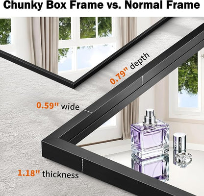 CIRCUMI 24"x24" Brushed Black Bathroom Mirror, Square Mirror for Vanity | Chunky Box Metal Frame, Shatterproof, Tempered Glass, Bathroom Remodel&New Home,Wall Mirror for Over Sink,Living Room,Hallway