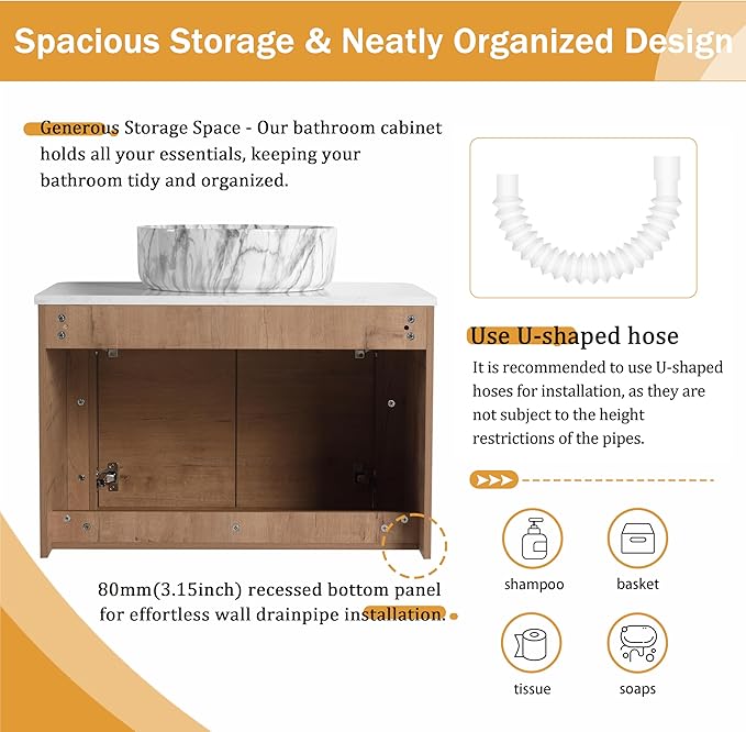 Malwee 30" Floating Bathroom Vanity with Sink, 30 Inch Wall Mounted Bathroom Cabinet Combo, Modern Single Sink Bath Storage Vanity Set, with 2 Soft Close Doors and Ceramic Vessel Basin Top(30-QQ