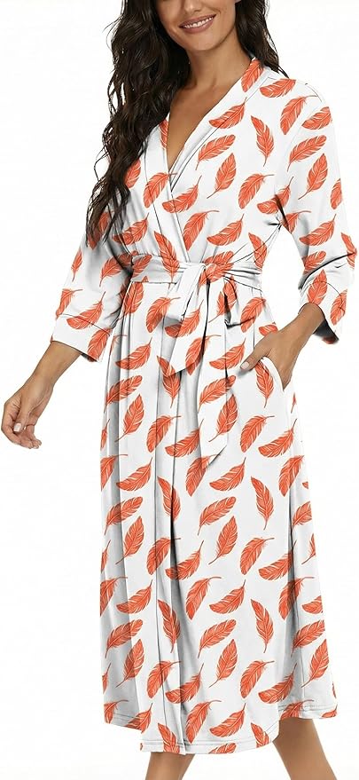 VINTATRE Women Kimono Robes Long Knit Bathrobe Lightweight Soft Knit Sleepwear V-neck Casual Ladies Loungewear