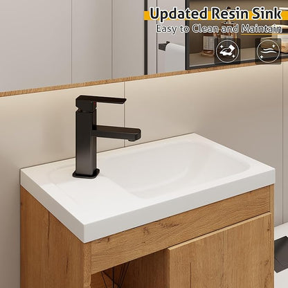eclife 20" Floating Bathroom Vanity Sink Combo for Small Space, Wall-Mounted Guest Toilet Wash Basin Cabinet with Opening Shelf, Soft Closing Door, Natrual Veneered