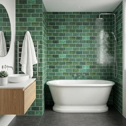 Arttown Peel and Stick 3D Wall Backsplash, 20-Sheet, 12" × 12" Green | Subway Tiles Self Adhesive Thicker Design Wall Tile Panel Wallpaper for Kitchen Bathroom Balcony Rental Housing