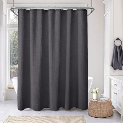 Waffle Weave Shower Curtain - Charcoal Gray Cotton Fabric Texture Heavyweight Shower Curtains for Bathroom,Washable,72Wx75L