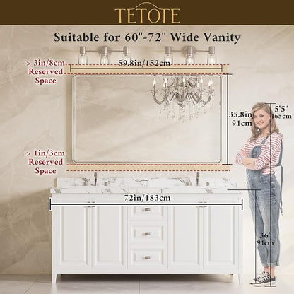 Brushed Gold Framed Bathroom Mirror 60 x 36 Large Beveled Edge Tempered Glass, Rounded Corner Rectangle Bathroom Mirror for Modern Bathroom, Living Room, Bedroom, Entryway