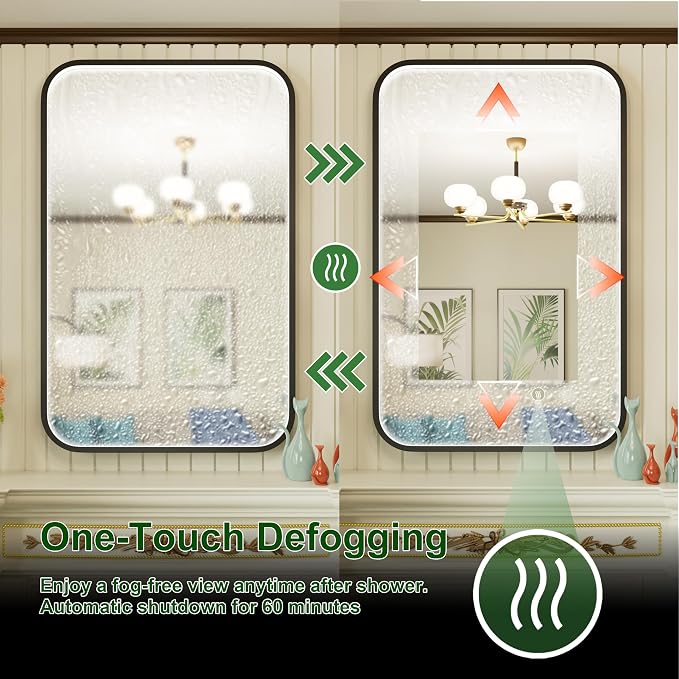 24x36 Inch LED Bathroom Mirror with Lights, 3 Color Temperatures | Stepless Dimmable, Anti-Fog, Memory, ETL Listed, Black Aluminum Frame, Wall Mounted, CRI 95+, for Bedroom/Dressing Room