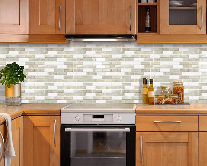 Beige Peel and Stick Backsplash 3D Self Adhesive Wall Tile 10 Sheet | Thick,Sticky,Vinyl,12"x12",Marble,for Kitchen,Bathroom