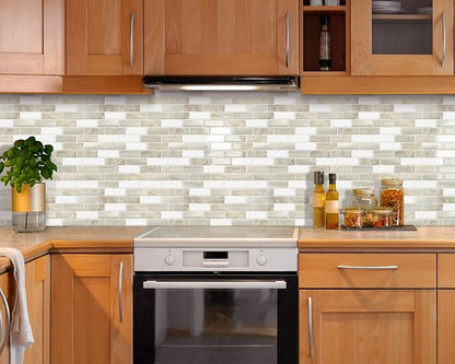 Beige Peel and Stick Backsplash 3D Self Adhesive Wall Tile 10 Sheet | Thick,Sticky,Vinyl,12"x12",Marble,for Kitchen,Bathroom