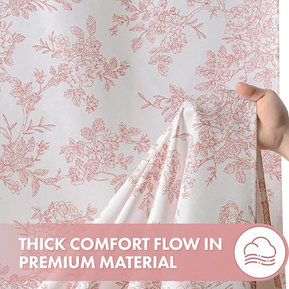 Spring Pink Floral Shower Curtain W72*L72 Inches Long | Linen Textured Fabric, 12 Rustproof Metal Hooks, Wrinkle Resistant Cloth, Machine Washable, Bathroom Decor for Cottage Core