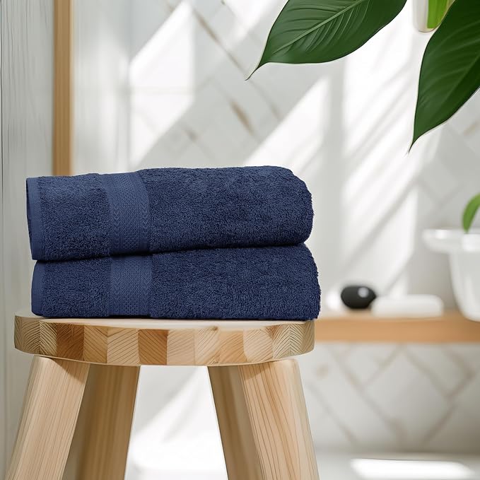 Commercial Bulk Pack of 12 Bath Towels – 100% Cotton Terry 24" x 48" – Ideal for Hotels, Salons, Gyms, Spas & Institutional Use – Navy Blue