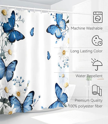 Shower Curtain for Bathroom Stall Boho Modern Cute Aesthetic Decorative Girly Waterproof Unique Butterfly Flower Girls Chic Print Design Teen Pretty Women Cortinas de Baño Bathtub 72 x72 Inch