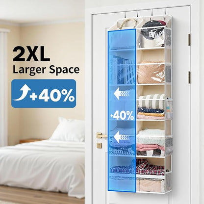 JARLINK Over the Door Organizer, Extra Large Storage for Bedroom, Beige | Anti-Tilt 100 lb Load Capacity, Hanging Door Organizer with 5 10 Mesh Pockets, Behind Door Storage for Bathroom, Nursery