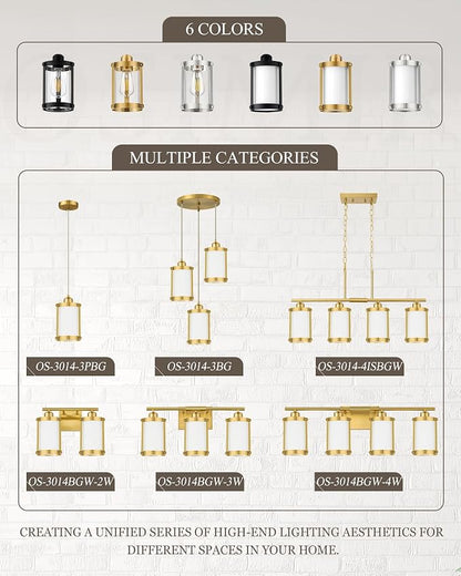 5-Light Brushed Gold Bathroom Light Fixtures Over Mirror with Frosted Milk Glass and Metal Cage Shade, 38" UL-Listed Modern Farmhouse Wall Sconce for Bath, Hardwire E26, OS-3014BGW-5W
