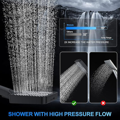 Woindo Shower Faucet Set, 12" Wall Mount Rainfall Shower System with 2 Rain Shower Head and Multi-function Handheld Head Push Button Diverter Shower Faucet Trim Kit