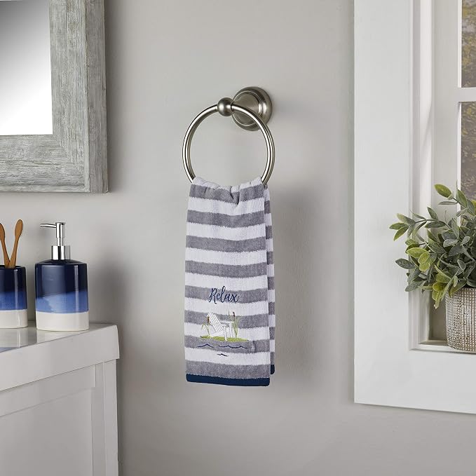 SKL HOME by Saturday Knight Ltd. Relax Chair Hand Towel (2-Pack), Multi | Decorative embroidery & stripes for everyday & coastal/beach décor. For use in the bathroom, kitchen, bar or any sink space.