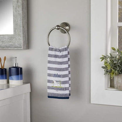 SKL HOME by Saturday Knight Ltd. Relax Chair Hand Towel (2-Pack), Multi | Decorative embroidery & stripes for everyday & coastal/beach décor. For use in the bathroom, kitchen, bar or any sink space.
