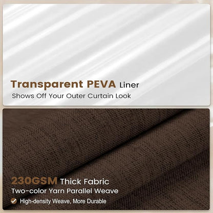 BTTN 72x84 Tall 3 in 1 Linen Texture Cloth Shower Curtain with Liner, Brown | Long Size, 230GSM Heavy Duty Polyester, Waterproof Clear Liner, Weighted Hem, 12 Plastic Hooks, Hotel Style, Machine Washable