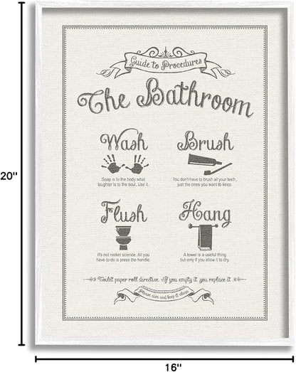 Stupell Industries 'Guide to Bathroom Procedures Linen Look', Framed Giclee Art, White, 16 x 20 Inches, Easy to Hang and Sturdy, Made in USA, by Lettered and Lined