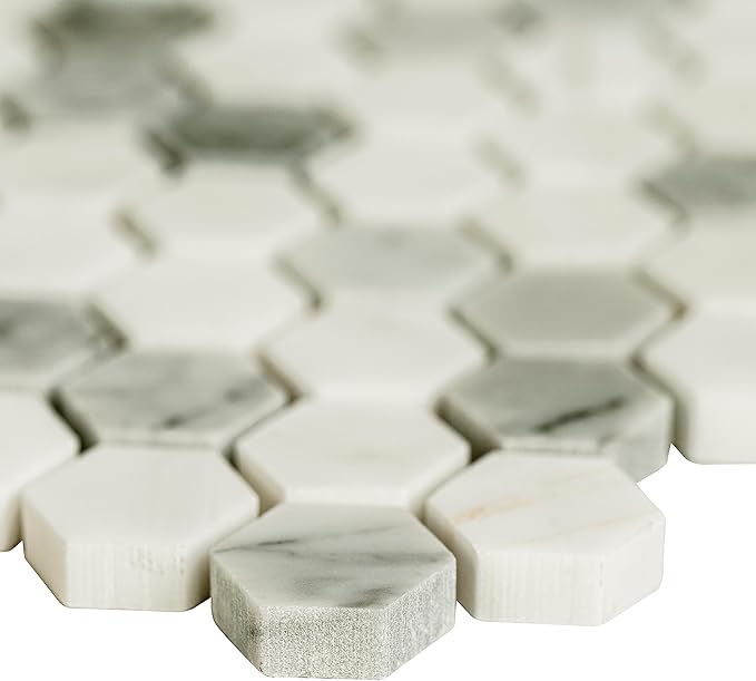 MSI Bianco Dolomite Tibi 12 in. x 12 in. Polished Marble Hexagon Wall Tile and Floor Tile for Kitchen Backsplash, Wall Tile for Bathroom, Shower Wall Tile, Mesh Mounted Mosaic Tile