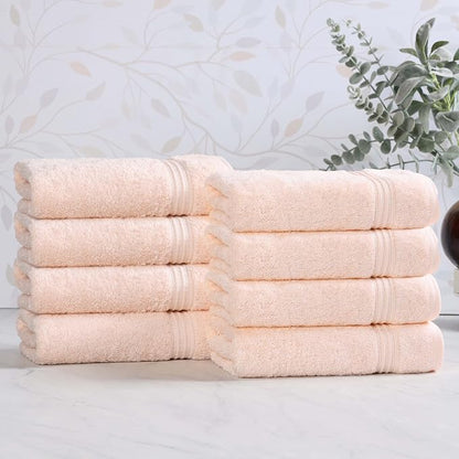 Superior Egyptian Cotton 8-Piece Hand Towel Set, Towel Basics For Quick Dry, Absorbent Small Towels, Facial, Spa, Kitchen, Bathroom Essentials, Apartment, Guest Bath, Soft, Washcloth, Peach