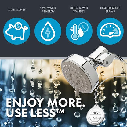 Evolve ShowerStart Multifunction Shower Head with Thermostatic Shut-Off Valve | 1.50 GPM High Pressure | Water Saving | Hot Water Standby | Energy Saving Fixed Showerhead | Easy Install | Chrome