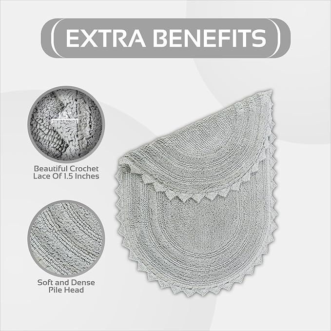 Better Trends Lilly Crochet 17x24 Oval Bath Rugs & Reversible Bath Rugs, Bath mats for Bathroom, Luxurious 100% Cotton Bath Rug & Water Absorbent Bathroom Mat- Grey Bath Matt