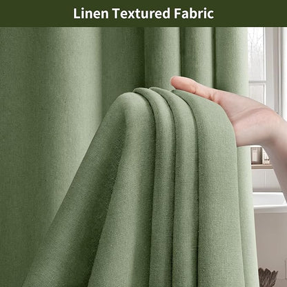 Linen Shower Curtain Green, Fabric Boho Farmhouse Shower Curtains for Bathroom Cotton Natural Cloth Liner Set 72" W x 78" L