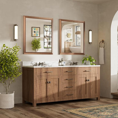 36x32 Inch Bathroom Mirror for Wall, Anti-Rust Walnut Wood Grain Metal Framed Bathroom Mirrors for Over Sink,Rectangler Mirrors for Bathroom Vanity, Farmhouse, Bedroom, Living Room, Entryway Decor