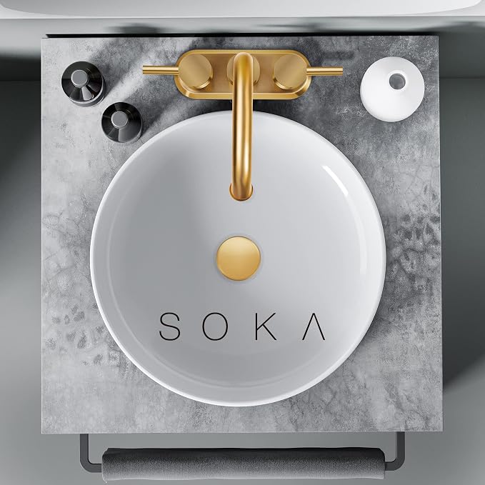 SOKA Centerset Bathroom Faucet 2 Handles 4 Inch Commercial Hand Sink Touch Faucets 3 Hole Bathroom Sink Faucet Gooseneck, Gold