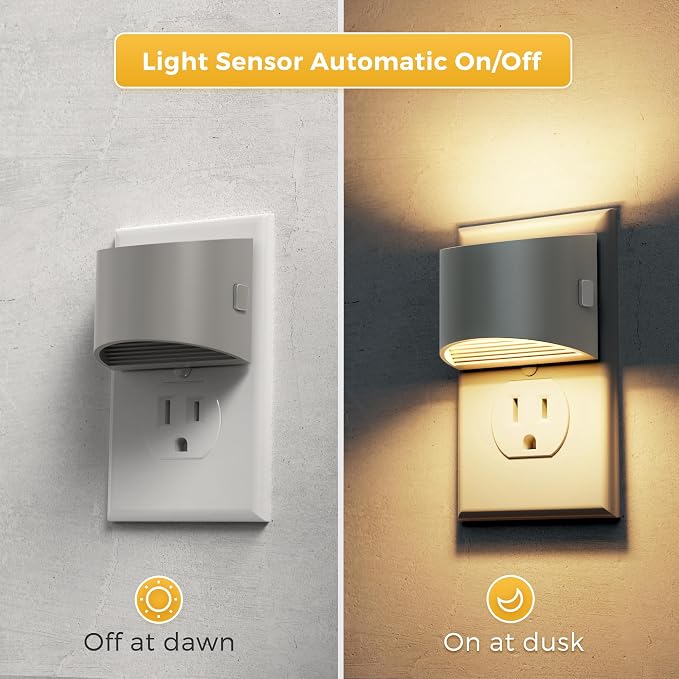 L LOHAS LED Night Lights Plug into Wall, Dimmable Night Light 2 Pack | Plug in Night Light with 3 Level Brightness, 3000K Soft White, Cement Gray Housing