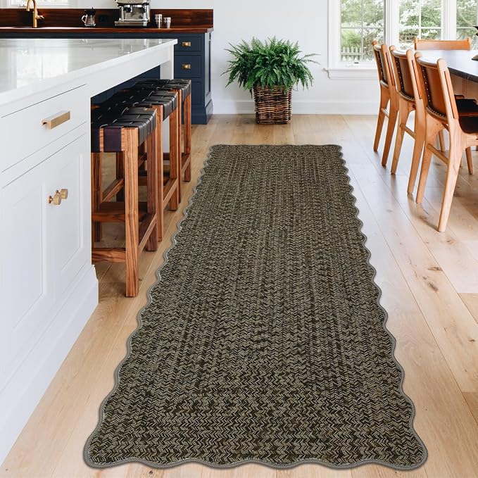 Imitation Braided Collection-Print Hallway Runner Rug 2x6 Non Slip Washable Area Rug, Soft Low Pile Farmhouse Rustic Carpet Foldable Indoor Mat for Laundry Room, Kitchen, Bathroom, Entrance