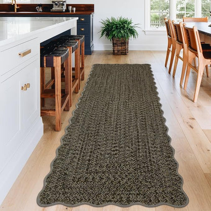 Imitation Braided Collection-Print Hallway Runner Rug 2x6 Non Slip Washable Area Rug, Soft Low Pile Farmhouse Rustic Carpet Foldable Indoor Mat for Laundry Room, Kitchen, Bathroom, Entrance