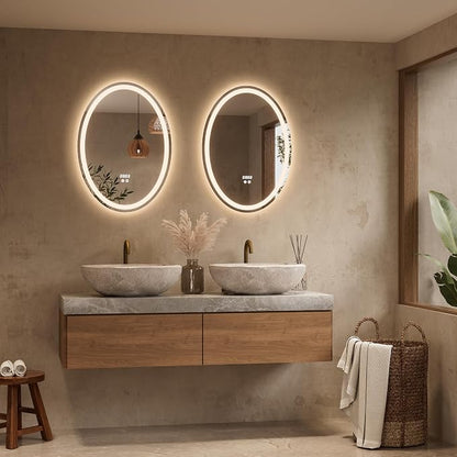 Keonjinn 22 x 30 Inch Oval LED Bathroom Mirror with Frontlit and Backlit | Tempered Glass, 3 Colors Lights, Safe & Fast Defogging, Memory Function, Stepless Dimmable, Easy Install, Plug in/Hardwired