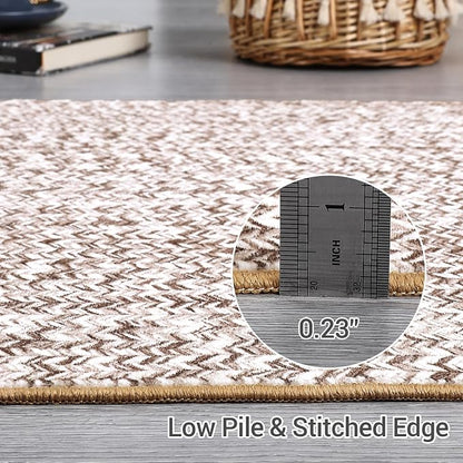 Printed Washable Rugs 4x6 Rug for Living Room Modern Geometric Rugs for Bedroom Farmhouse Non Slip Entryway Rug Soft Stain Resistant Carpet for Nursery Entrance Dining Room 4'x6' Beige/Grey