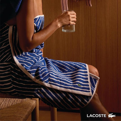 Lacoste Guethary Striped Towel – 100% Cotton, Reversible Modern Geometric Design, Soft & Absorbent, Durable & Lightweight, Machine Washable – Light Pink, 13"x13" Washcloth