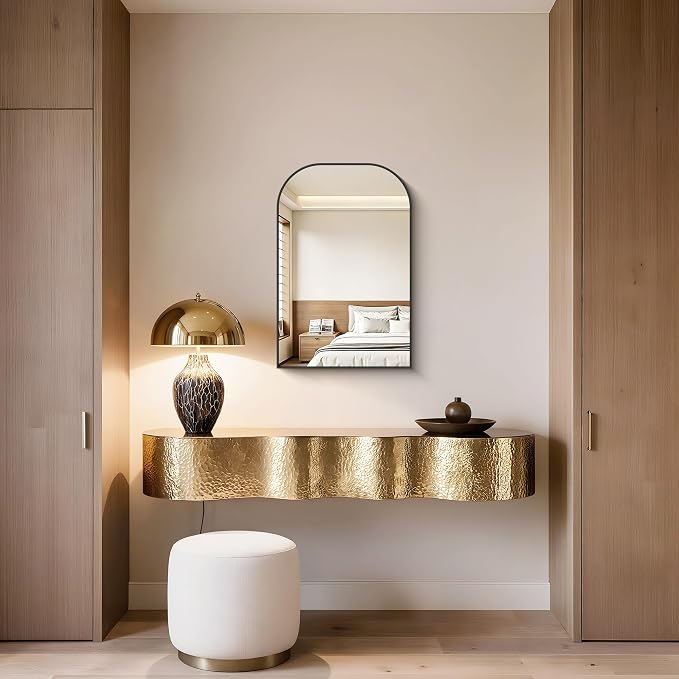 YIROMAN Bathroom Mirrors for Over Sink,16"x24" Black Bathroom Vanity Mirror | Thin Brushed Aluminum Frame,HD tempered glass, Rounded & Right-angle Corners,Sink,Entryway,Bedroom