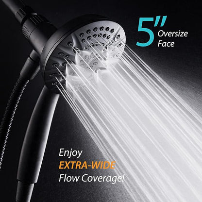 AquaDance New Magnetic Docking 8-setting High Pressure Handheld Shower Head | Space-age Magnetic Guidance Bracket System, Giant 5-inch Face, Extra-long 72-inch Stainless Steel Hose - Black