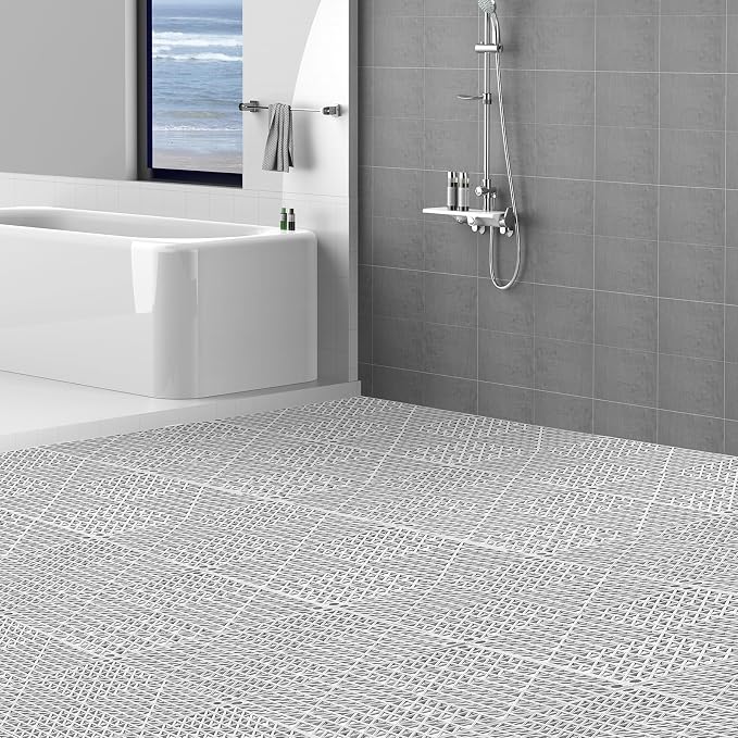 VEVOR Modular Interlocking Cushion, 12 Pack 12" x 12" Splicing Drainage Mats, Soft PVC Interlocking Drainage Floor Tiles, Non-Slip Drainage Holes for Restroom, Bathroom, Kitchen, Pool, Wet Areas, Gray