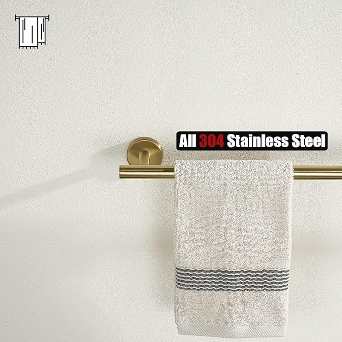 JQK Towel Bar Brushed Gold, 20.5 Inch 304 Stainless Steel Thicken 0.8mm Towel Rack Bathroom, Towel Holder Wall Mount, Useable Length 18 Inch 2 Pack, TB110L18-BG-P2