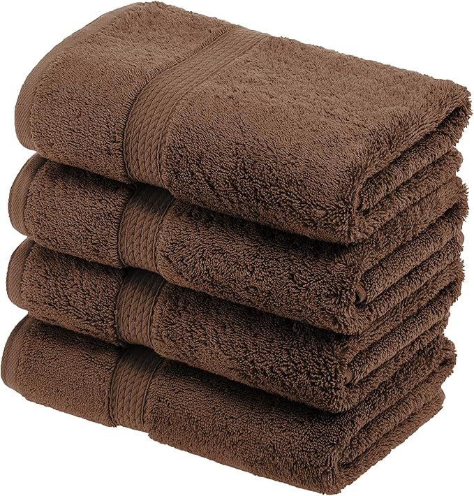 SUPERIOR Egyptian Cotton Plush & Absorbent, Hand Towel Set of 4, Chocolate | Quick Dry, Soft Luxury Towel Set, Bath Essentials for Bathroom, Guest Bath, Spa, 4 Piece Set, Madeline Towels
