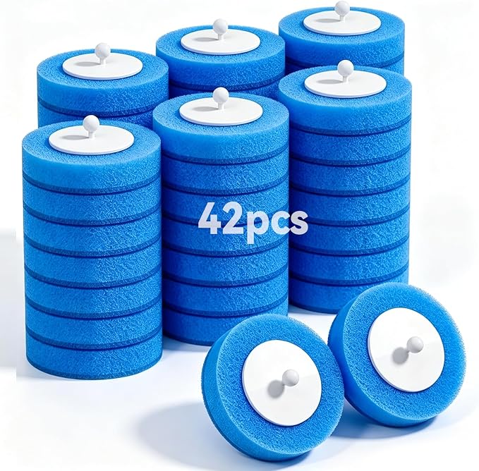 Disposable Toilet Brush Refills, 42 Toilet Wand Replacement Heads with Water-Activated Cleaning Formula, Multi-Layer Disposable Refill Pads for Toilet Bowl Cleaning, Blue