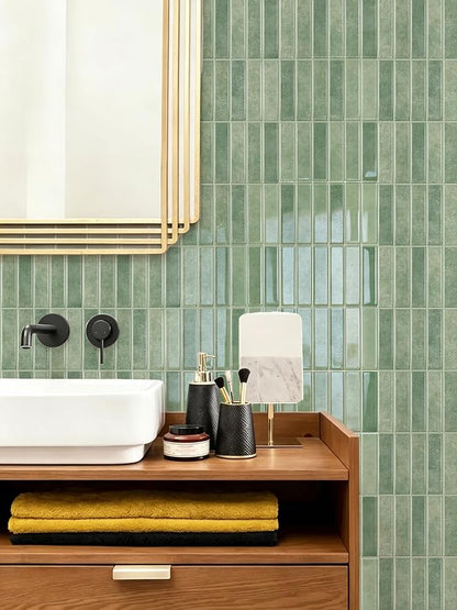 10-Sheet Peel and Stick Backsplash Stick on Tile, Thick Self-Adhesive Wall Panels for Bathroom Vanity, Coffee Bar & Accent Walls (Sage Green)