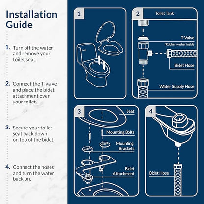 Bemis 1500EC Toilet Seats with Perfect Fit, Fresh Water Spray, Non-Electric, Easy to Install Bidets, ELONGATED, White, Includes 2 Seats & 2 Bidet Attachments