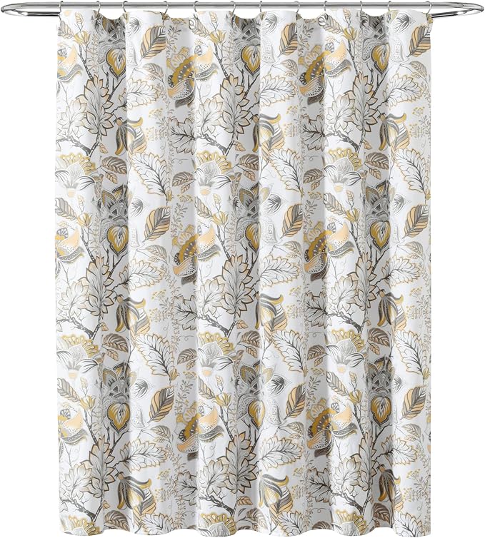 Lush Decor Cynthia Jacobean Shower Curtain, 72" x 72", Yellow & Gray